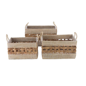 Wholesale Farmhouse Seagrass <b>Water</b> <b>Hyacinth</b> Nested Storage <b>Baskets</b> for Organizing With Handles Made in Vietnam - Product Image 1