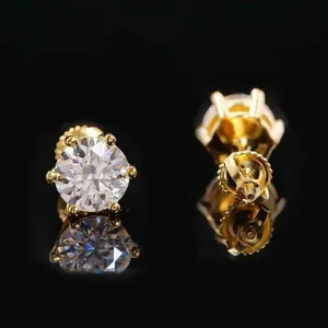 TISHYA DIAMOND Moissanite <b>Stud</b> Earrings 925 Sterling <b>Silver</b> Gold Plated Round Cut Luxury Wedding Jewelry Trendy Claw Setting - Product Image 2