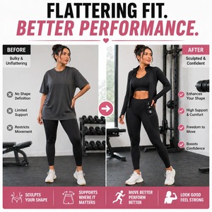 3 Piece Womens <b>Workout</b> Set – Sports Bra, Jacket & High-Waist <b>Leggings</b> Yoga Set Top seam less black <b>with</b> <b>pockets</b> - Product Image 5
