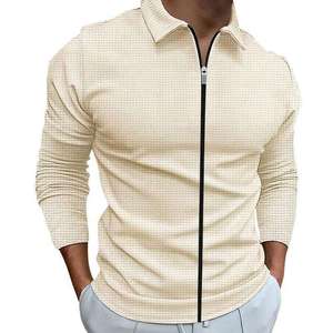 Chaqueta Polo Casual de Manga Larga para Hombre, Estilo Vintage con Cierre de Cremallera, Color Liso, Esencial para Otoño - Product Image 3