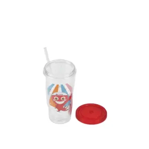 促销礼品项目带标志饮料双杯带吸管水果汁马克杯不倒翁高级塑料制造商