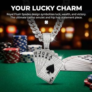 Pendentif Royal Flush Poker en Argent 925 et Moissanite, Breloque Hip Hop pour Homme en Argent Sterling 925 - Product Image 3