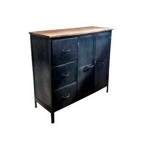 Tablero lateral de almacenamiento de madera de mango macizo de Metal de hierro indio Vintage antiguo acabado rústico muebles industriales para el hogar para apartamento - Product Image 1