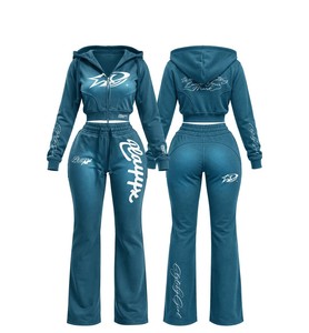 Ensemble de survêtement sport en coton French Terry coupe ajustée pour femme, pantalon de jogging et sweat à capuche délavé, personnalisable avec logo – Vente en gros - Product Image 1