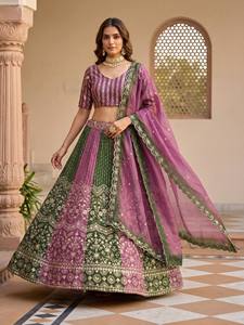 Latest Women Wear Chinon <b>Material</b> <b>Sequins</b> Embroidery Work Heavy Lehenga Choli with Chinon Silk Dupatta Set for Wedding Wear - Product Image 2