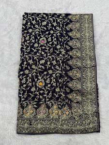 Sarees de Georgette para Novia RN, Bordado con Hilo Zari, Pedrería, Reversible, Casual, para Fiestas, Todas las Temporadas, Estilo Indio y Pakistaní - Product Image 3