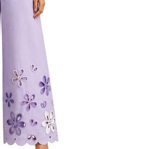 Pantalon palazzo large brodé personnalisé en lavande pour femme, motif floral ajouré, taille haute, en coton, décontracté, vêtements OEM sur mesure - Product Image 4