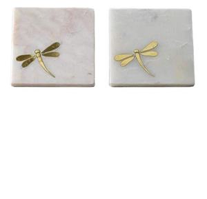 Wholesale Brass Leaf Inlay Marble Coasters Luxury <b>Drink</b> Coasters Set with Decorative Leaf Inlay for Dining <b>Bar</b> Accessories - Product Image 3