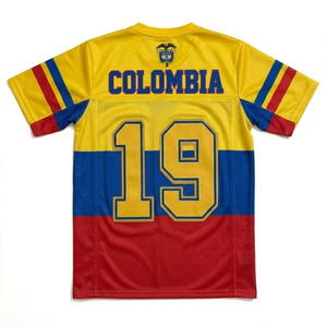 Colombia Soccer Jersey Unisex White Red 100% <b>Polyester</b> Mesh Short Sleeve V-Neck Breathable Summer Football <b>Shirt</b> - Product Image 4