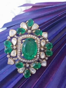 Amaira Jewels Floral Shape <b>Cocktail</b> <b>Ring</b> Green Oval Doublet Stone <b>Gold</b> Plated Women's Wedding Jewelry Classic Style <b>Ring</b> - Product Image 5