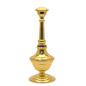 Aspersorio plateado con un remate de corona calada y una base acanalada y lobulada para rituales de iglesias y templos. Disponible al por mayor - Product Image 2