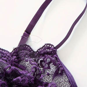 Ensemble de lingerie en dentelle pour femmes, lingerie florale, vêtements de nuit, vêtements de détente élégants, vêtements intimes doux et confortables - Product Image 5