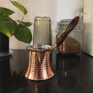 Handmade Hammered Copper Turkish Coffee Pot Cezve Ibrik Wooden Handle Milk Butter Warmer <b>Arabic</b> Greek Coffee Maker Pot - Product Image 5
