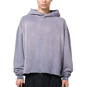 Unisex Oversized Washed Hoodie Raw Edge Hem Drop Shoulder Streetwear Vintage Fleece Pullover Custom Logo Heavyweight Hoodies - Product Image 1