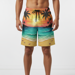 Men's Mid Waist Printed Board <b>Shorts</b> Quick Dry Casual Beach Swim Trunks Drawstring Bermuda <b>Shorts</b> - Product Image 1