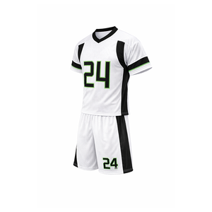 Conjunto de Camiseta de Fútbol Blanca con Cuello en V y Número 24, Ribete Negro y Verde, Malla Transpirable, Manga Corta, Pantalones Cortos con Cintura Elástica, Unisex para Adultos - Product Image 2