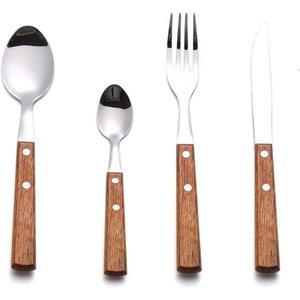 Premium Stainless Steel Cutlery Set with Wooden Handles Modern Design <b>Mirror</b> Polish for Home & Party Use Reasonable Price - Product Image 1