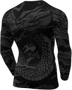 Men's Long Sleeve Rash Guard Compression Shirt Full Sleeve Sublimation Print Quick Dry Black Dragon Design - Product Image 3