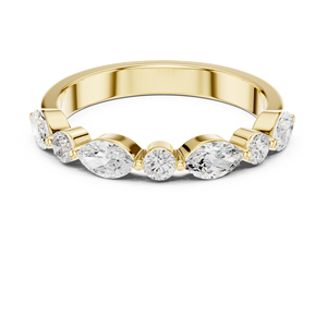 Anillo de Diamantes de Oro Amarillo de 10K para Mujer, Corte Marquesa, Diamante Cultivado en Laboratorio con Certificado IDGL, Color F, Anillo de Compromiso Moderno, Estilo Media Eternidad - Product Image 1