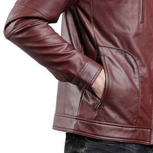 Men’s Premium Brown Leather <b>Jacket</b> <b>Slim</b> <b>Fit</b> Stand Collar Zipper Casual Biker Style Lightweight Fashion Outerwear <b>Jacket</b> - Product Image 5