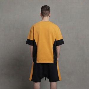 Ensemble T-shirt et short décontracté 100 % coton pour homme, col rond, manches courtes, coupe régulière, poids moyen, style streetwear, couleur unie, vente en gros - Product Image 4