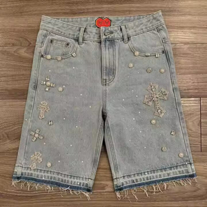 Shorts décontractés en denim de coton pour hommes, coupe droite, taille mi-haute, boutonnés, avec poches latérales, pour l'été, la plage, le quotidien, confortables, style streetwear - Product Image 1