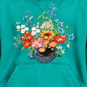 Teal Bouquet Flowers Hoodie Colorful Floral <b>Embroidery</b> Pullover <b>Sweatshirt</b> Kangaroo Pocket Oversized Casual Fashion Streetwear - Product Image 6