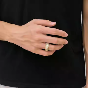 Men's 18K Solid Gold Diamond <b>Ring</b> Round Brilliant Cut Luxury Everyday Wear G Color Natural Stone Pave Setting - Product Image 1