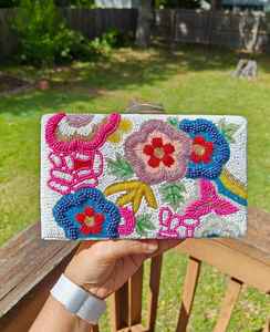 Multicolor Handbag For Ladies Evening Party Weddings Bags High Quality Floral Beaded Clutch Bag Seed Bead <b>Envelope</b> Purse <b>White</b> - Product Image 5
