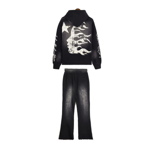 Custom Breathable Acid Wash Streetwear Tracksuit Cotton Jogging Suit <b>Embroidery</b> Sweat Suit Flared <b>Set</b> Men - Product Image 2