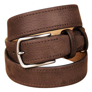 Ceinture formelle en cuir véritable marron uni en cuir de vachette avec boucle ardillon rectangulaire argentée durable pour homme - Product Image 5
