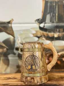 Handcrafted Wooden Beer <b>Mug</b> with <b>Tree</b> of Life Engraving Rustic Tankard Viking Style Drinkware Unique Artisan Gift - Product Image 4