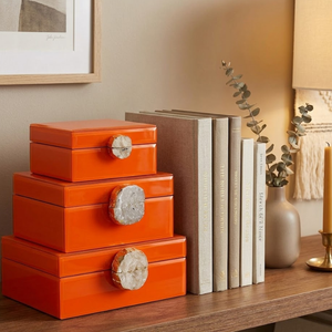 Juego de Cajas Decorativas de Vidrio Lacado Naranja de Lujo con Perilla de Cristal | Cajas Organizadoras de Joyería Premium para Decoración del Hogar - Product Image 3