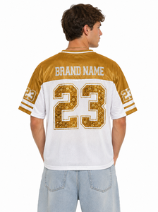 OEM Custom Logo Mesh Sports Jersey Luxury Rhinestone Sequin V-Neck Men's Streetwear American Football Jersey Hip Hop <b>Tshirt</b> Men - Product Image 2