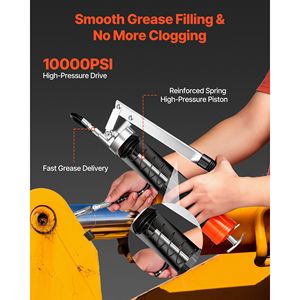 Kit de Pistola de Engrase de Alta Presión de 10000 PSI, Resistente, con Empuñadura de Pistola, Capacidad de 14 oz y Manguera Flexible de 18 Pulgadas, 1 E Incluido - Product Image 2