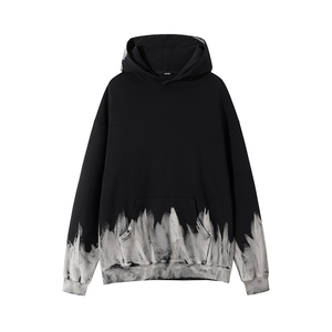<b>Men's</b> Oversized Hooded <b>Tie</b>-Dye French Terry Sweatshirt Regular Fit Pocket Autumn Casual Knitted <b>Black</b> Gray - Product Image 1
