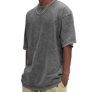 Camiseta de Algodón Lavado Oversize para Hombre, Manga Corta, Cuello Redondo, Color Liso, Estilo Casual, Largo Regular, Tejido de Punto Jersey, Diseño Liso - Product Image 1