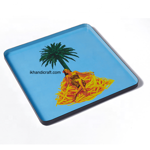 Plateau carré en métal émaillé personnalisé de haute qualité, attrayant, sans BPA, compatible lave-vaisselle, couleur bleu foncé, pour la fête du Ramadan - Product Image 5