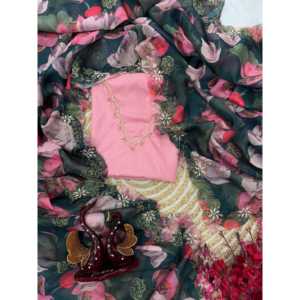 <b>Beautiful</b> Floral Print Saree with Pearls Handwork for Party Wear Featuring Indian & Pakistani Style Clothing - Product Image 2