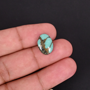Turquesa tibetana natural, piedra preciosa suelta - Cabujón ovalado de 14x10 mm con base plana para la fabricación de joyas - Product Image 5