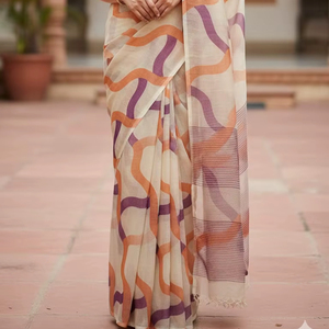 Sari de Lino de Alta Calidad, 6.10 Metros, Corte Individual, Tela Suave y Ligera, Prenda Étnica Festiva e Informal, India - Product Image 1