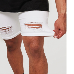 2026 Men's <b>White</b> Ripped Denim <b>Shorts</b> Mid Waist Distressed Casual Summer Style <b>Shorts</b> Men's Wide Leg <b>Jeans</b> Men's Denim <b>Shorts</b> - Product Image 4