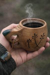 Taza de Leche Nórdica Premium de Madera, Tallada a Mano con Textura Martillada, Asa Ecológica y Duradera para Té, Café, Regalos Empresariales y Uso Doméstico - Product Image 5