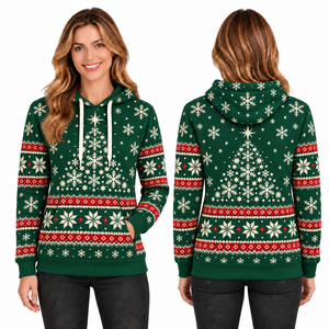 Women's Christmas Fleece Windproof Hoodie Knitted Winter Sweatshirt with Pockets Full Sleeve Hooded Design - Product Image 3