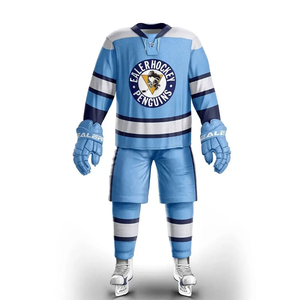 Ensemble d'uniformes de hockey sur glace personnalisés, maillot et pantalon imprimés par sublimation, respirant, anti-humidité, antibactérien, polyester, sports d'équipe - Product Image 1