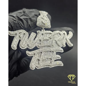 Pendentif personnalisé « TWERK TEE » serti de diamants Moissanite, collier Hip Hop, bijoux brillants, cadeau pour homme et femme - Product Image 5