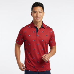 Polo à manches courtes rouge pour homme avec imprimé, tissu tricoté respirant, style décontracté - Product Image 4