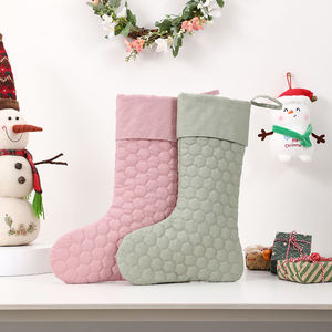 Mustard Yellow Quilted Christmas Stocking Soft Cotton Stitched <b>Honeycomb</b> Pattern Holiday <b>Decoration</b> Hanging Sock - Product Image 4
