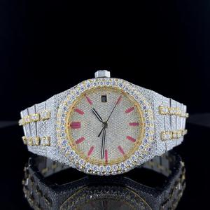 Unisex Luxury Classic Quartz Movement Glass Dial Date Dial <b>Diamond</b> <b>Watch</b> Rose Gold Band Full Iced Out Moissanite <b>Diamonds</b> - Product Image 1