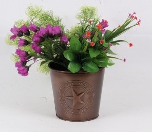 Pot de fleurs rond en métal rétro de conception artisanale, petit, fait à la main, décoratif, avec un motif étoile, pour une utilisation en intérieur et en extérieur - Product Image 4